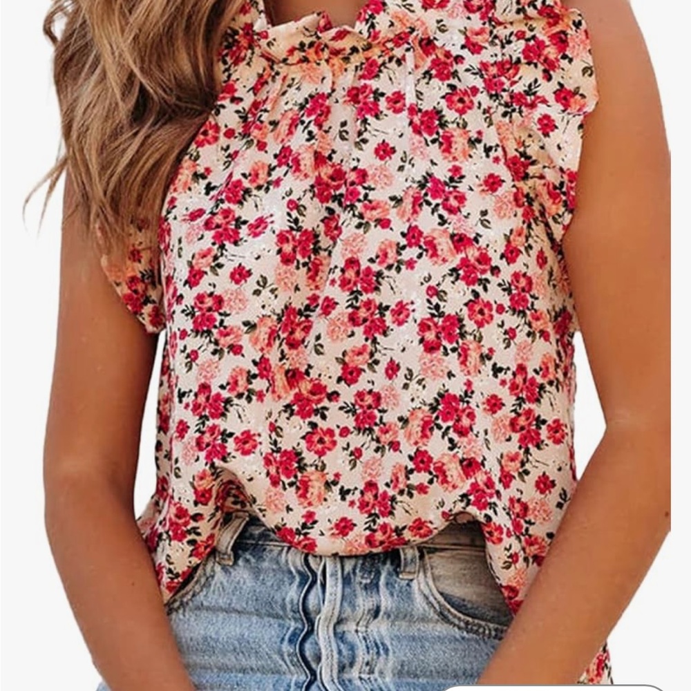 Floral Sleeveless Top - Pink and White